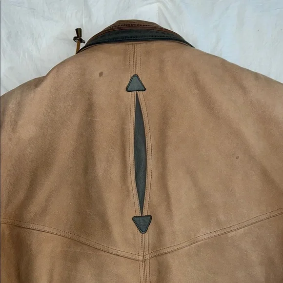 Tan Suede Military Field Jacket with Green Collar & Quilted Lining - Picture 6 of 6